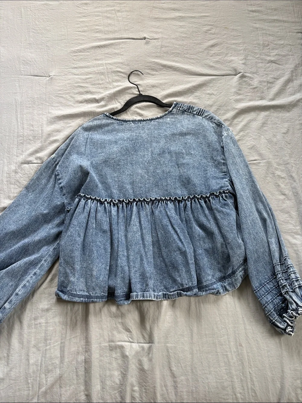 Free People- Charlotte Denim Blouse In Medium Indigo